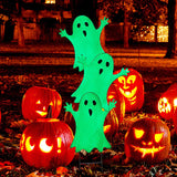 Joliyoou Halloween Yard Stake, 38.6" Glow in The Dark Metal Stacked Ghost with Green Fluorescent Layer, Halloween Yard Sign Stakes for Outdoor Front Yard Lawn Garden Decorations