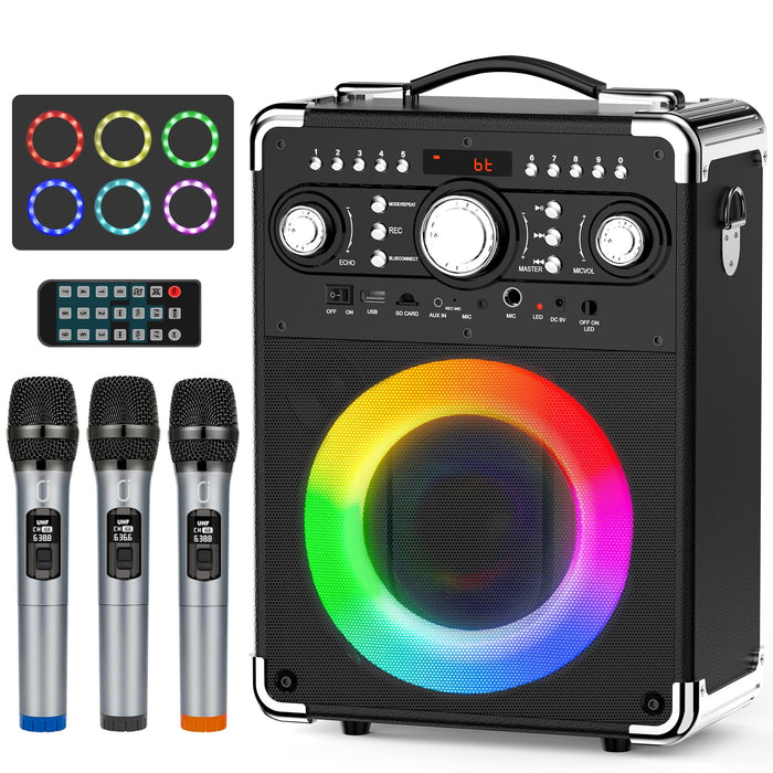 HWWR Karaoke Machine with 3 Microphones for Adults and Kids,Portable Party Karaoke Speaker with DJ Lights, Bluetooth Speaker for Home Party, Gatherings,Monitor-Speaker-and-subwoofer-Parts