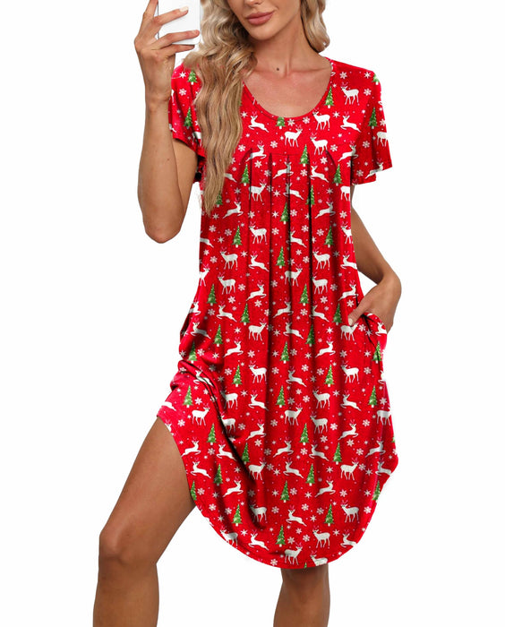 Bestshow Christmas Pajamas for Women Lounger House Dresses for Women Elderly With Pockets Mumu Dresses Moo Moos for Women Moomoo Dresses for Women