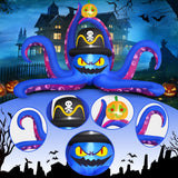 MICOCAH 8 FT Octopus Halloween Inflatables Outdoor Decoration with Pirate Hat Holding Up Pumpkin Halloween Blow Up Decorations Built-in LED Lights Holiday Party Indoor Garden Lawn Yard Decor