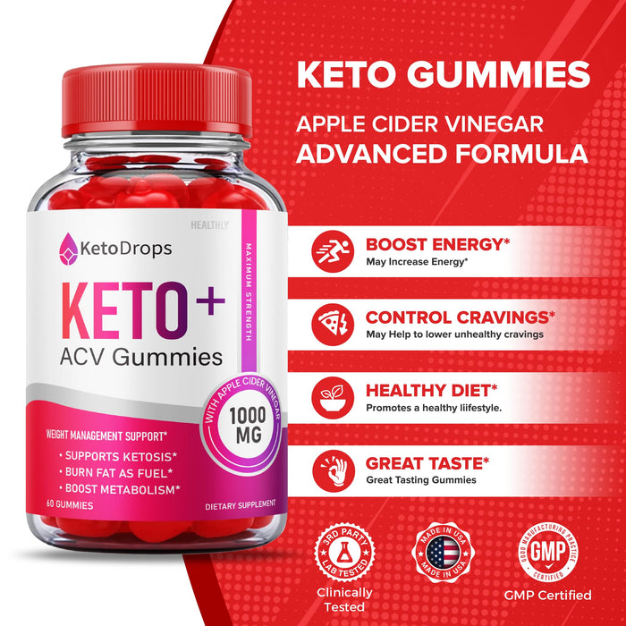 (2 Pack) Keto Drops Acv Gummies - Official Formula - Keto Drops for Weight Loss, Keto Drops Keto Plus Acv Gummies, Keto Drops Acv Gummies Advanced Ketosis 525mg Apple Cider Vinegar (120 Gummies