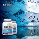Twinbest 2 Pack Antarctic Krill Oil Softgels, 1000mg Per Serving, 240 Count – Rich in Omega 3 Fatty Acids, EPA, DHA, Phospholipids, and Astaxanthin – Antioxidant Supplement