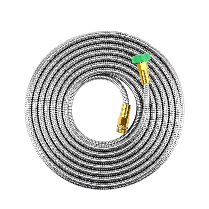 BEAULIFE Short Metal Steel Garden Hose 15 Feet Drinking Rv Water Hose Dehumidifier Drain Hose Connector Extension Attachments 3/4” Hose Bib Faucet Reel Extender for Outdoor