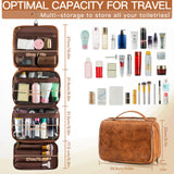 Elviros Toiletry Bag Hanging Travel Organizer for Men and Women, 3 in 1 Multifunctional Large Makeup Cosmetic Case for Toiletries Accessories, Water-resistant PU Leather Bathroom Dopp Kit Shaving Bag