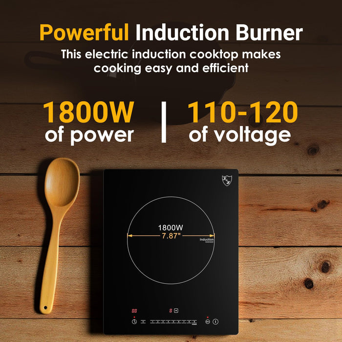 K&H Single Induction Cooktop - Built-In Electric Stove Top with 9 Heating Levels - 120V & 1800W Built-in Single Burner Ceramic Glass Induction Cooktop - Touch Control, Timer & Child Lock, SIN-1801