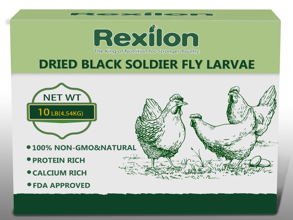 Rexilon 10lb Dried Black Soldier Fly Larvae – Pure Natural, High Protein & Calcium Chicken Feed, Cost-Effective and Premium Quality