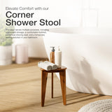 18" Corner Shower Foot Rest - Wooden Showers Stool Seat for Shaving Legs - Small Corner Shower Benches for Inside Shower - Waterproof Bath Step Stools Bench for Bathroom (Height - 18in, Acacia)