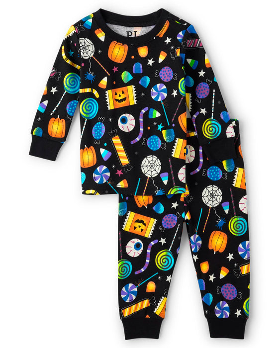 The Children's Place Baby Toddler 2 Piece and Kids, Sibling Matching, Holiday Pajama Sets, Cotton, Allover Halloween Candy