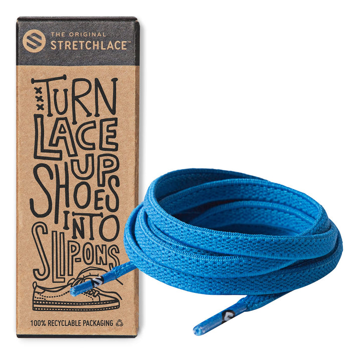 THE ORIGINAL STRETCHLACE - Flat Elastic Shoelaces, Stretch Shoe Laces for Adult Sneakers, Stylish Shoe Laces for Elderly, Kids, and People with Special Needs, Neon Blue, 24in