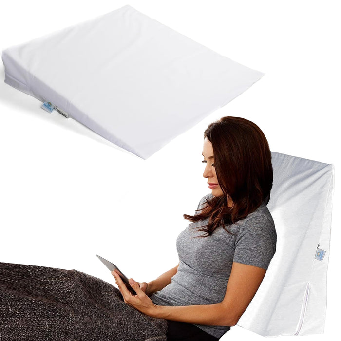 Hermell Bed Wedge Pillow for Sleeping - Supportive Wedge Pillow for Back Pain Relief, Alignment, Wedge Pillow for Sleep Apnea & Pillow for Snoring Relief with Polycotton Wedge Pillow Cover - White