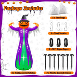 14FT Halloween Inflatables Decorations, Giant Halloween Inflatables Pumpkin Ghost with Witch Hat, Pre-lit Blow Up Halloween Inflatables Decor for Haunted House Halloween Outdoor Party Yard Lawn