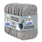 MR.SIGA Dual-Sided Scrub Sponges, Long lasting, Reusable Dishwashing Sponges for Kitchen, 6 Pack