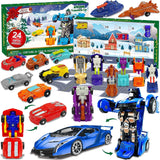 AMENON 24 Pcs Transform Car Robot Toys Christmas Advent Calendar 2023 for Kids Boys, 24 Days Countdown Calendar Large Car Automatic Deformation + 23 Vehicles Xmas Stocking Stuffers Gifts Party Favors