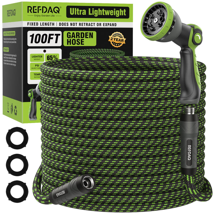 Garden Hose, Flexible Ultra Lightweight Durable, Kink-Free Water Hose with 10 Function Sprayer - Non-Shrinking, Easy to Store, All-Weather, High-Pressure (100 FT)