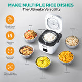 Rice Robot Personal Rice Cooker, PFAS-free, Nonstick. 1 Quart Capacity, with Stainless Steel Steamer Tray, Measuring Cups, Recipe Book with 60 Recipes, and Serving Spoon, As Seen On TV