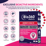 Bio360 Women's Probiotic Supplement, Digestive, Immune, Vaginal & Urinary Health, 15 Diverse Strains 50 Billion CFU, Organic Prebiotic Fibers, 37X Cranberry Extract, Zinc & Vitamin D3, 30CT (2 Pack)