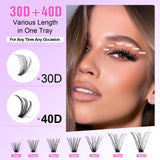 Pawotence Lash Extension Kit DIY 280pcs Lash Clusters Eyelash Extension Kit, 9-16mm Mix 30D 40D Curl Individual Lashes Kit with Lash Bond and Seal Lash Tweezers for Self Use(30D&40D-0.07D-9-16MIX KIT)