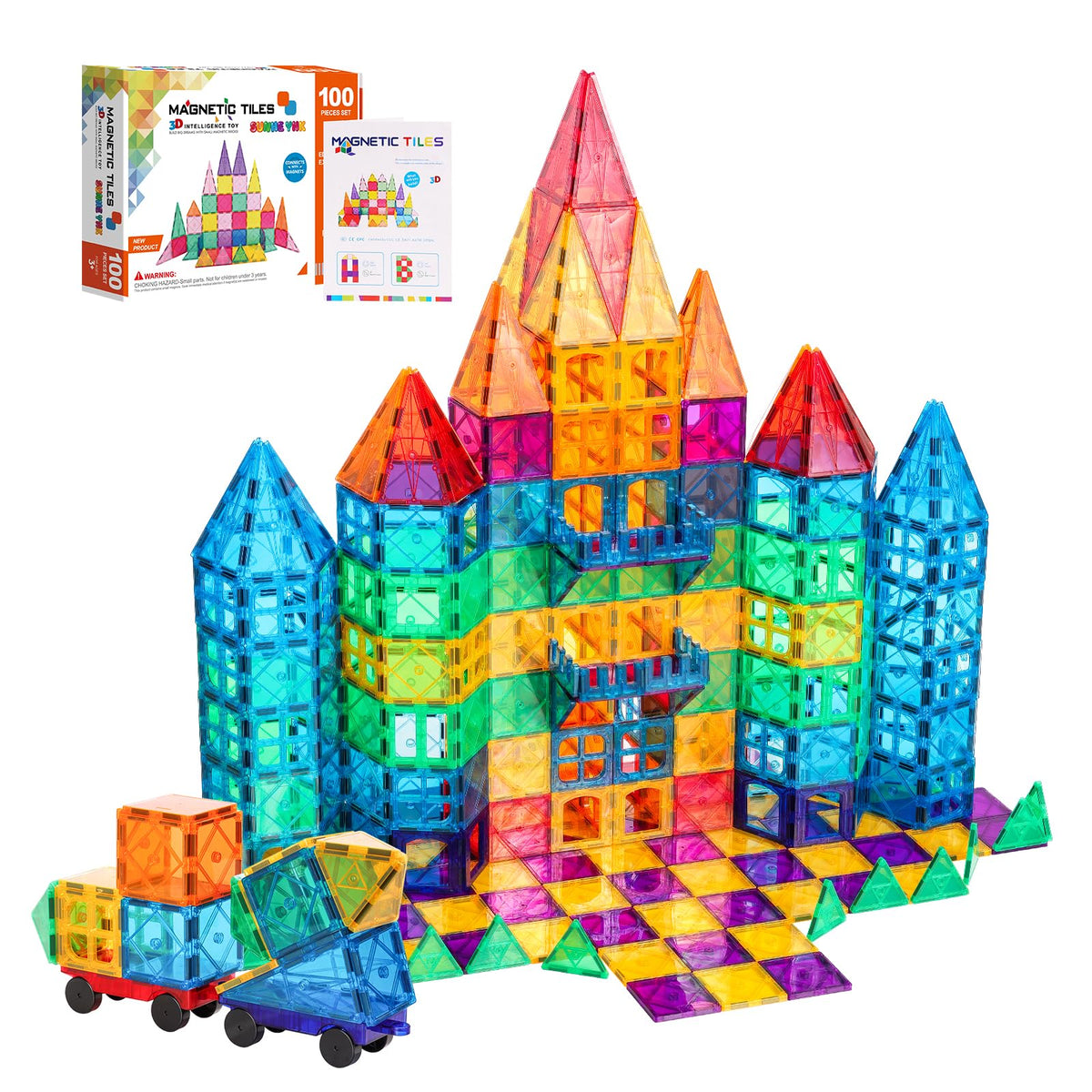 Magnetic Tiles, 100PCS Magnetic Building Blocks for Kids, Magnet 3D Mo