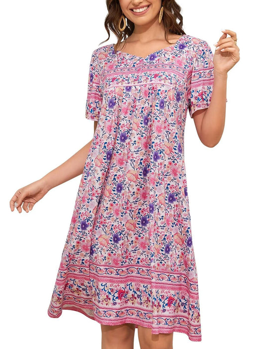 CRIPOM Muumuu Dresses for Women Plus size Nightgowns with Pockets House Dresses for Elderly Soft for Older Women Lounge Dresses Loungewear For Women Night Gowns Small Pink Flower 3XL