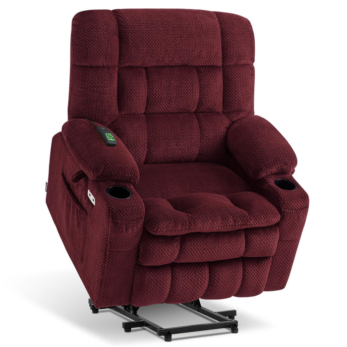 MCombo Small Dual Motor Power Lift Recliner Chair Sofa with Massage and Heat for Elderly People, Infinite Position, USB Ports, Fabric R7894 (Burgundy, Small-Wide)