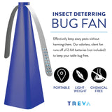 Treva Chemical Free Bug Fan, Fly Deterrent with Holographic Blades to Clear Bugs, Mosquitoes, and Flies, Battery Powered Fly Fan, Blue (4 Pack)