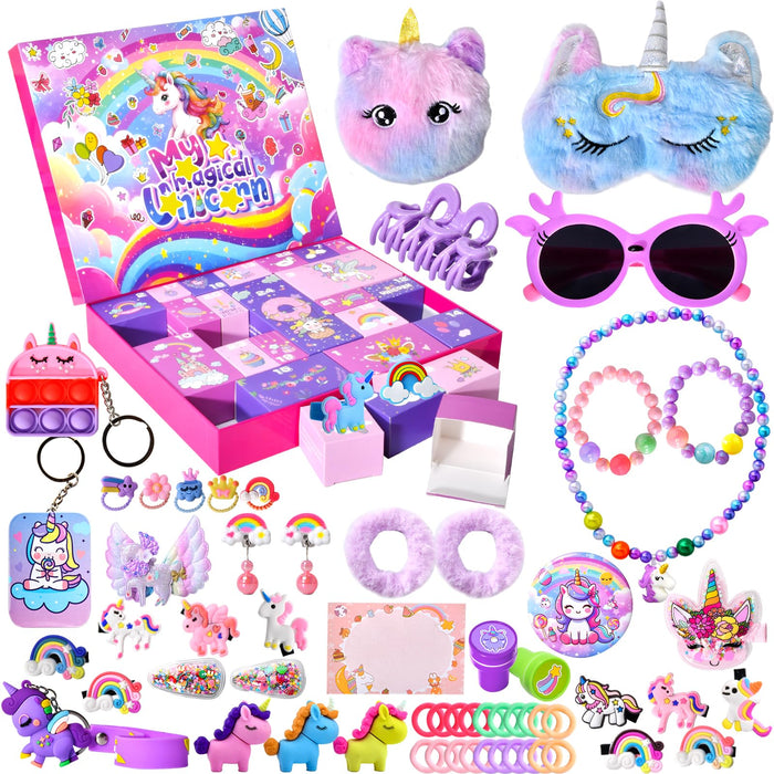 Unicorn Advent Calendar 2026 for Girls, Christmas Countdown Calendar for Kids, with 24 Days Xmas Surprise with Jewellery Bracelet Hair Accessories