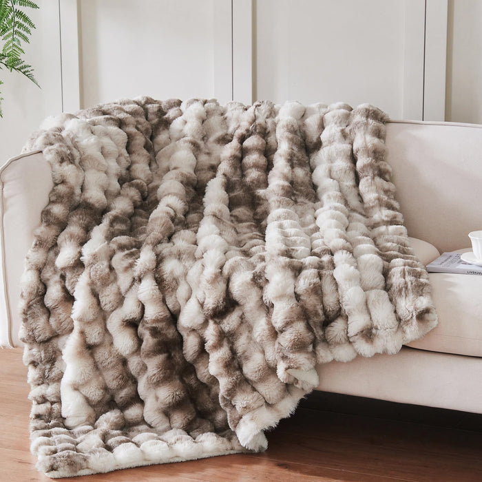 Serenhom 50"x60" Ultra-Soft Fuzzy Faux Fur Throw Blanket, Brown Tie Dye