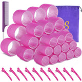 Self grip hair roller set 36 pcs,Heatless hair curlers,Hair rollers with hair roller clips and comb,Salon hairdressing curlers,DIY Hair Styles, Sungenol 3 Sizes Rose red Hair Rollers in 1 set