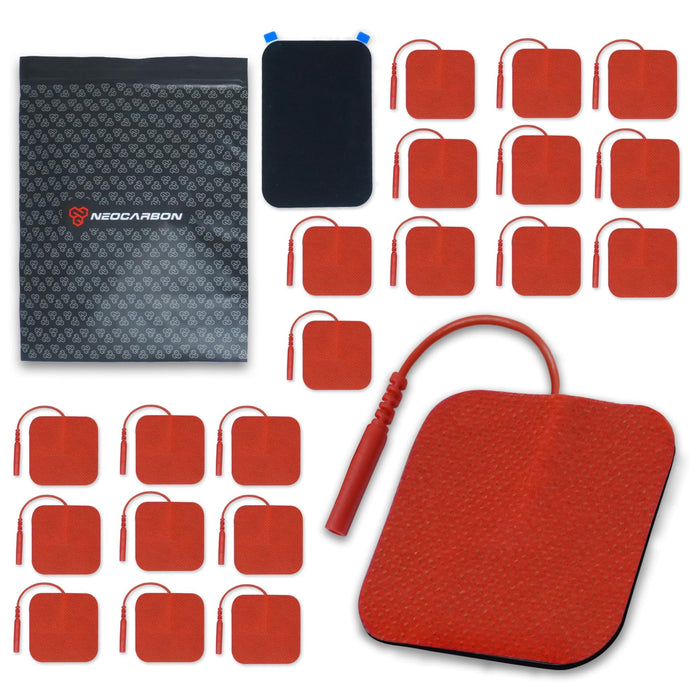 Reusable Electrode Pads for TENS Pro EMS Unit, Premium Replacement Square Pads with Plastic Holder, Set of 10 pairs, Red