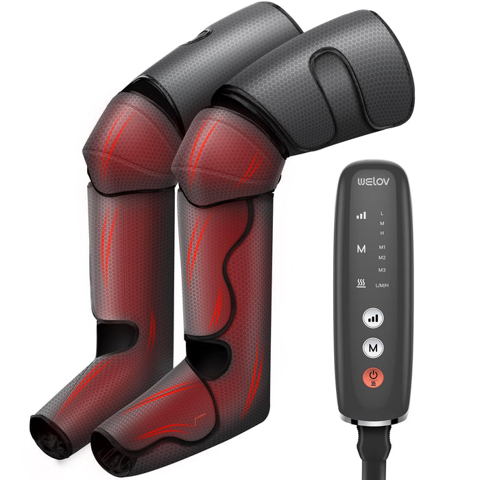 WELOV Upgraded Leg Compression Massager for Circulation and Pain Relief, Leg Massager with Heat and Compression, 3 Heat, 3 Modes and 3 Intensities, Leg and Foot Massager Gifts for Women Men Mom Dad