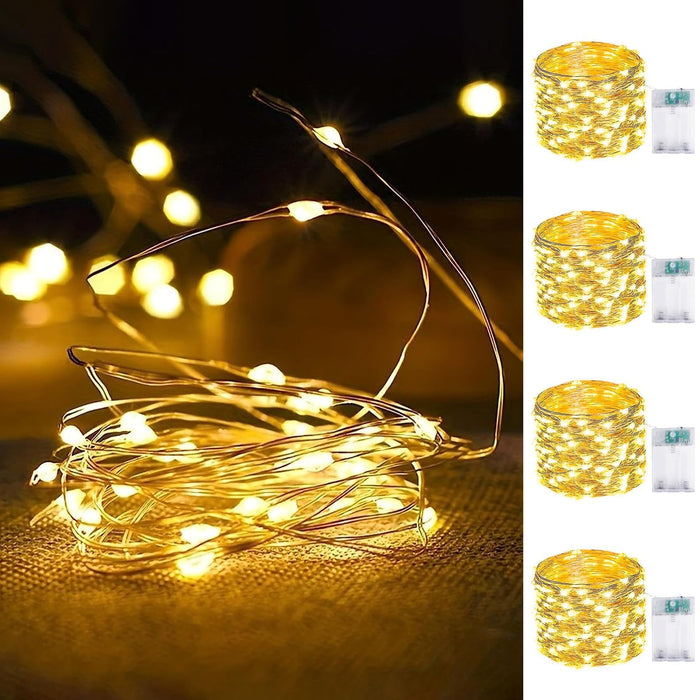 4-Pack Fairy Lights Battery Operated with Timer, Waterproof 16FT 50 LED String Lights Outdoor Indoor, Twinkle Lights for Bedroom Home DIY Wedding Birthday Christmas Parties Centerpiece (Warm White)