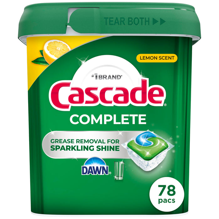 Cascade Complete Dishwasher Pods, Dishwasher Detergent, Lemon Scent ActionPacs, Cleaning Supplies, 78 Count