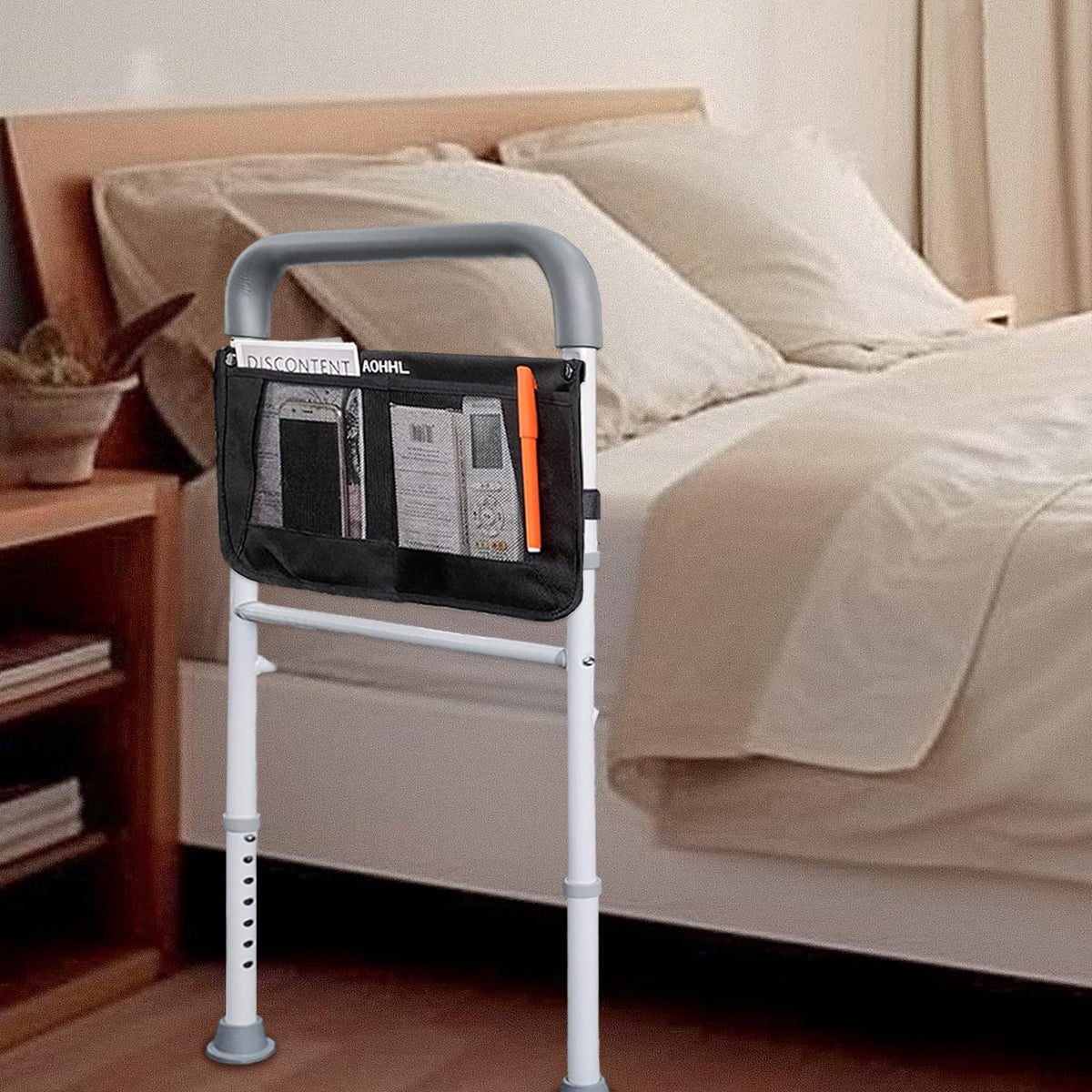 Bed Rails for Elderly Adults Safety with Adjustable Heights Storage Po