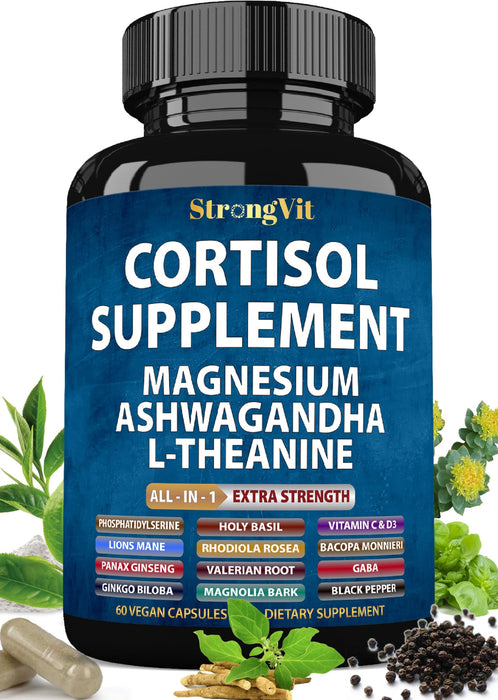 StrongVit Cortisol Supplement for Women and Men with Magnesium - 60 Caps