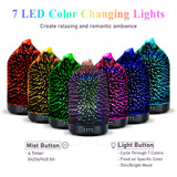 Essential Oil Diffuser Aromatherapy Diffuser - 120ml Glass Ultrasonic Cool Mist Scent Aroma Diffuser, Whisper Quiet with Auto Shut-Off, 4 Timer Setting &7 Colors Night Light for Home (3D Fireworks)