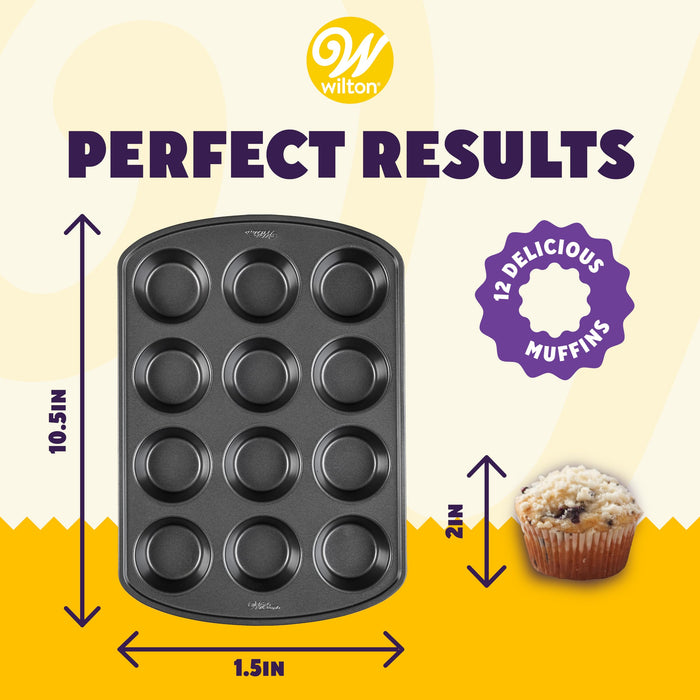 Wilton Perfect Results Premium Non-Stick Cupcake Pan, 12-Cup Muffin Tin, Steel Baking Supplies