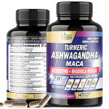 Ashwagandha Supplements 14700mg - Memory, Immune System & Strength Support - 7in1 Concentrated with Turmeric, Maca Root, Berberine & More - 90 Vegan Capsules for 3-Month Supply