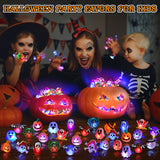 Coluans Halloween Treats 50Pcs Halloween LED Ring Light Up Rings Halloween Toys Glow in The Dark Halloween Party Favors for Kid LED Flash Rings Non Candy Gift Bag Fillers NEW VERSION