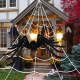 Halloween Decorations Outdoor 200" Halloween Spider Web + 59" Giant Fake Spider and 59" Round Spider Web + 29" Fake Spider, Indoor Outdoor Halloween Decorations Yard Home Parties Haunted House Decor