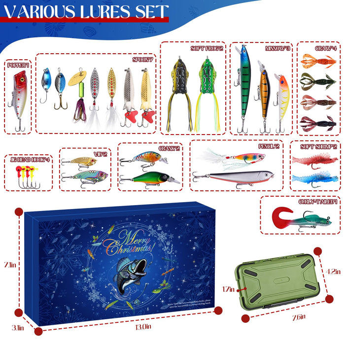 Uspring Advent Calendar 2024 - Fishing Advent Calendar 2024 Adults Fishing Lures Set with Tackle Box Christmas Countdown Calendars 24 Days 2024 Xmas Surprise Gift for Anglers Teen Boys Men