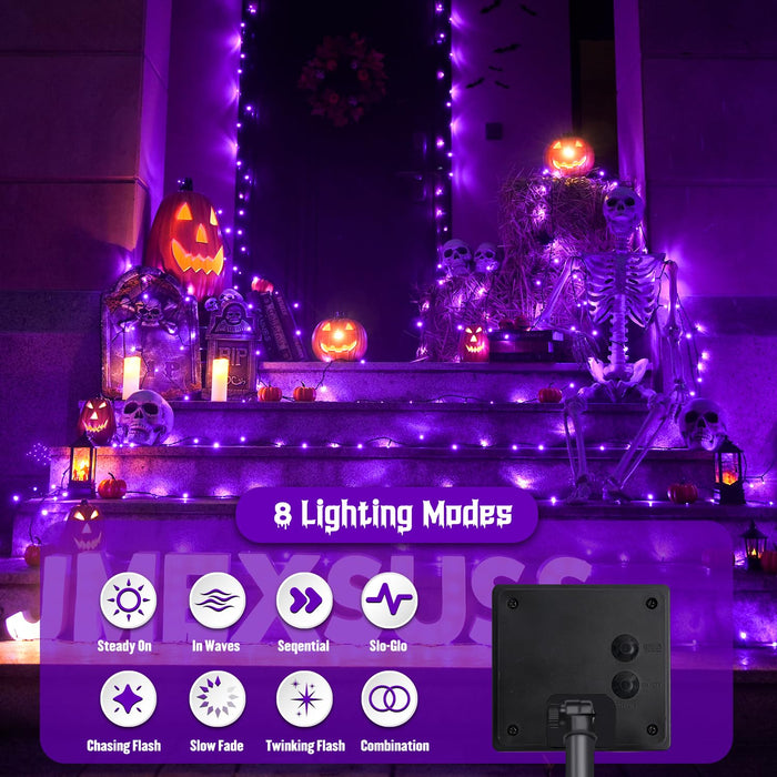 JMEXSUSS 2 Pack Purple Solar Lights Outdoor Waterproof, Total 400 LED 151FT Solar Halloween Lights, 8 Modes Purple Halloween Lights for Outside Patio Yard Christmas Tree Halloween Decorations