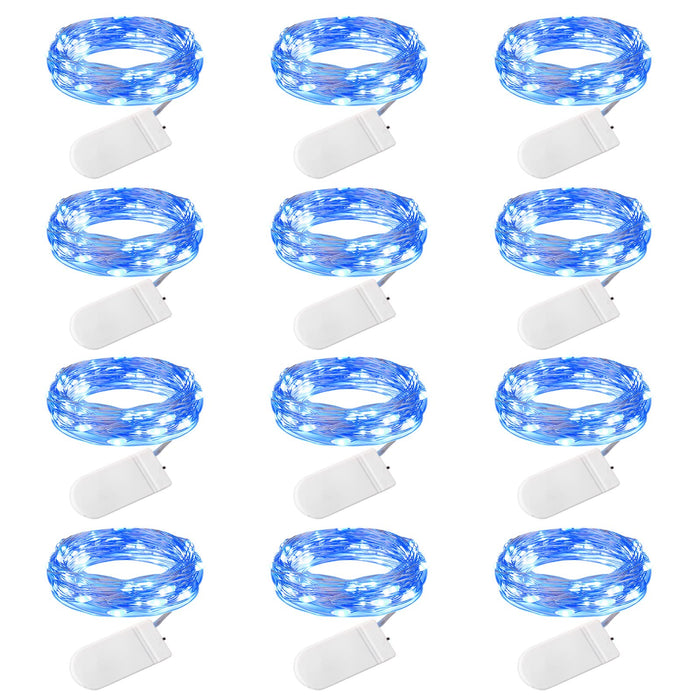 Brightown 12 Pack Led Fairy Lights Battery Operated String Lights Waterproof Silver Wire 7 Feet 20 Led Firefly Starry Moon Lights for DIY Wedding Party Bedroom Patio Christmas (12 Pack, Blue)