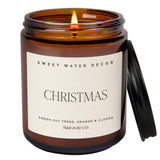 Sweet Water Decor Christmas Soy Candle | Apple Cider, Cinnamon, Clove, Fresh Cut Christmas Tree Scented Candles for Home | 9oz Amber Jar + Black Lid, 40+ Hour Burn Time, Made in the USA