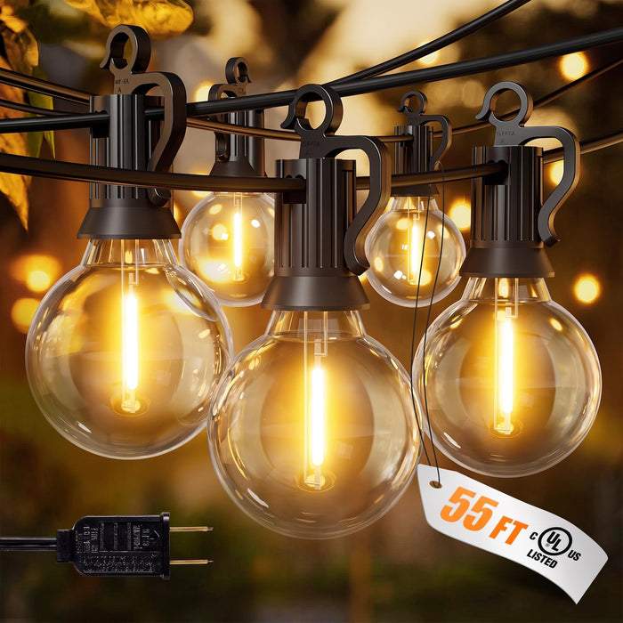 Outdoor String Lights, 55(50+5)FT 25 Bulbs IP65 Waterproof Patio Lights