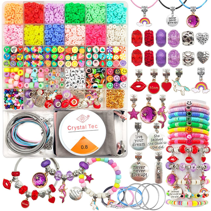 leitait Assorted Beads Bracelet Making Kit, 3000Pcs Flat Clay Beads Jewelry Making Kits, Christmas Birthday Gifts Toys for Girls Age 8-12