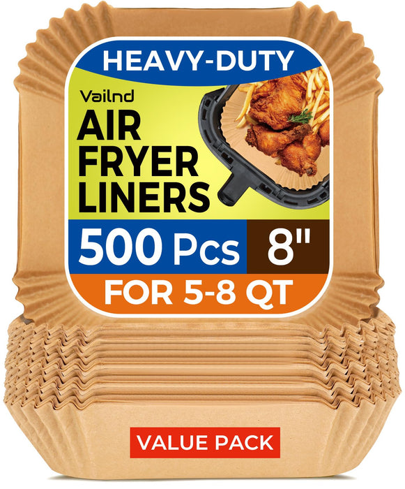 Air Fryer Liners Disposable 8" Square, 500 Pcs Unbleached Parchment Paper Liners for Airfryer Basket, Non-Stick & Leakproof Baking Paper for Oven & Pan