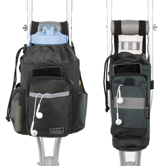 Crutch Bag Lightweight Crutch Accessories Storage Pouch with Reflective Strap and Front Zipper Pocket for Universal Crutch Bag to Keep Item Safety (Large)