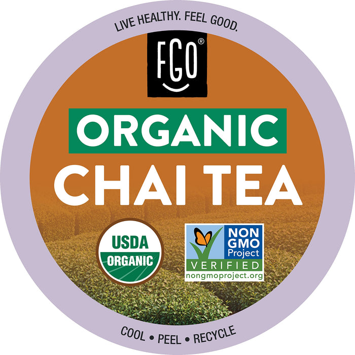 FGO Organic Chai Black Tea K-Cup Pods for Keurig, 24 Count (Pack of 1), Premium Black Tea with Chai Spice is USDA Organic, Non-GMO, & Recyclable with Naturally Occurring Caffeine