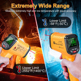 Infrared Thermometer Temperature Gun -58℉ to 2552℉, 50:1 Distance Ratio, Non-Contact Pyrometer with Alarm, Max-Min Measure, Digital Laser IR HighTemp Gun for Cooking, Industry, Home Repair