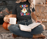 Halloween Teacher Shirt Women Trick or Teach Shirts Cute Spooky Teacher T-Shirt Ghost Pumpkin Top Fall Shirt(DarkGrey2, Small)